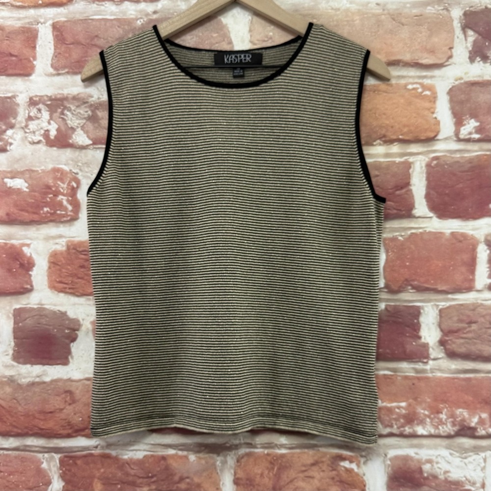 Kasper Top Women's 18 Gold Black Striped Metallic Stretchy Knit Camisole Tank